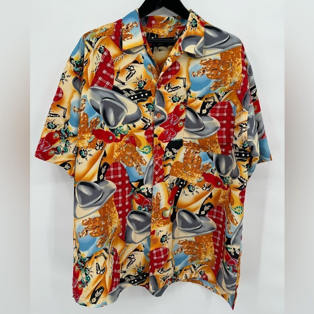 Barcode Vintage‎ Y2K Men's Loud Western Themed Button Down Casual size XL Cowboy
